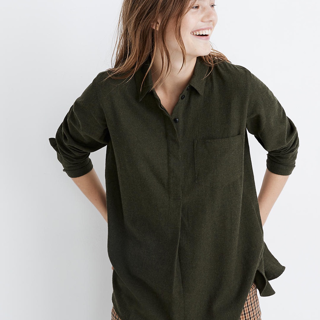Madewell Classic Ex-Boyfriend Green Button-Back Shirt, Size: Xxs